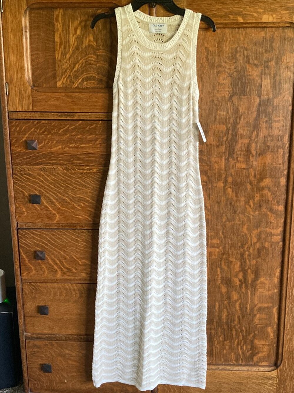 NWT Old Navy Crochet Sleeveless Tank Midi Dress Cream Tan White Stripe small